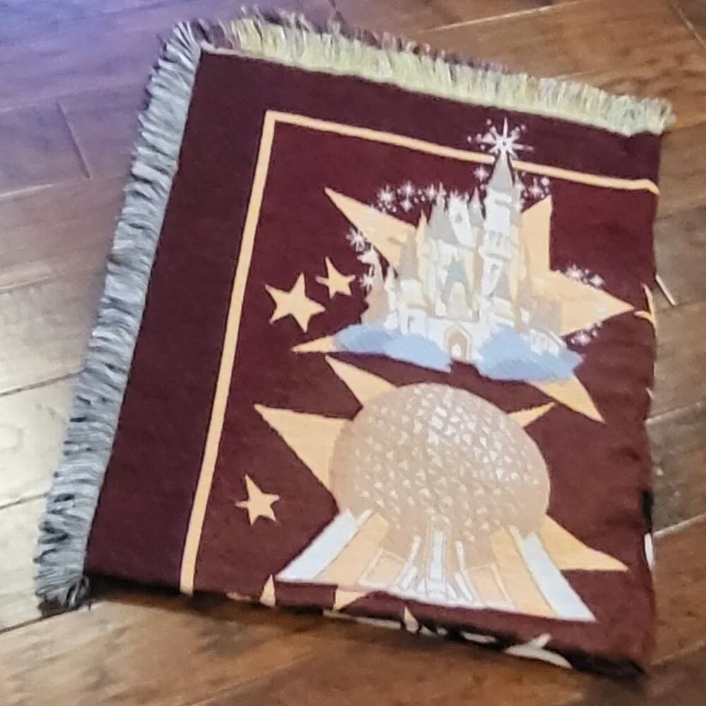 Walt Disney World Mickey Mouse Throw Blanket Tapestry Magic Kingdom Epcot Vtg